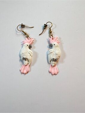 Cockatoo Earrings Pink & White 2” Long